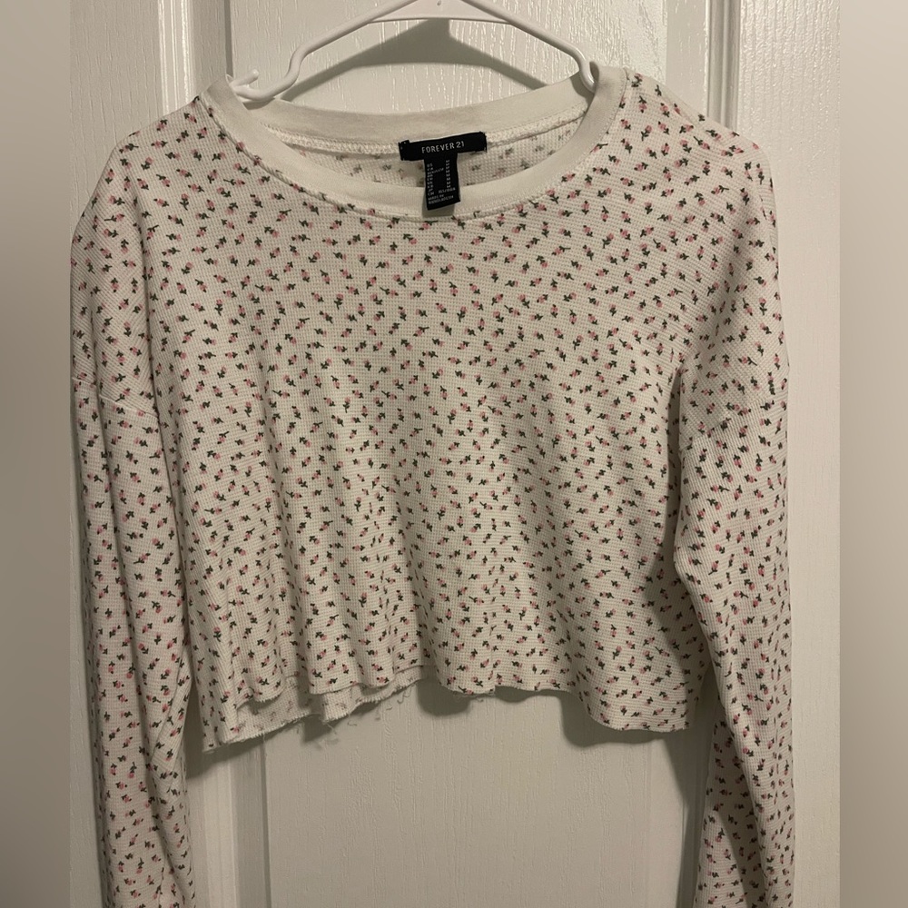 Forever 21 Long Sleeve White Floral Top